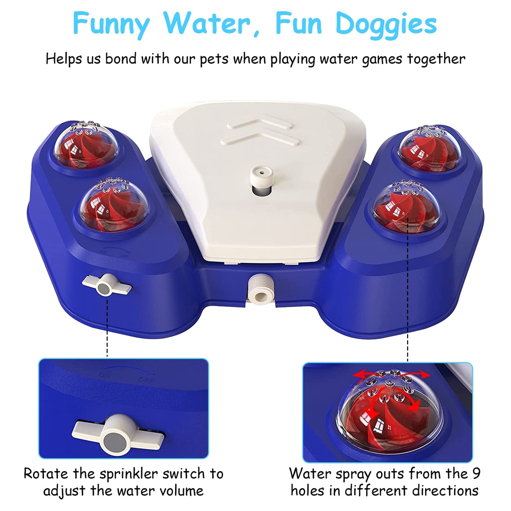 Automatic Dog Water Fountain Step-On Sprinkler with 4 Shower Balls, 2 Outlet Sizes & Inlet Connector — Blue or Yellow