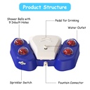Automatic Dog Water Fountain Step-On Sprinkler with 4 Shower Balls, 2 Outlet Sizes & Inlet Connector — Blue or Yellow