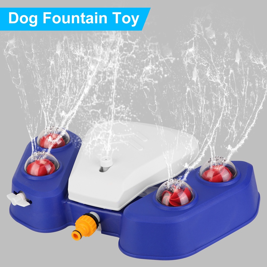 Automatic Dog Water Fountain Step-On Sprinkler with 4 Shower Balls, 2 Outlet Sizes & Inlet Connector — Blue or Yellow