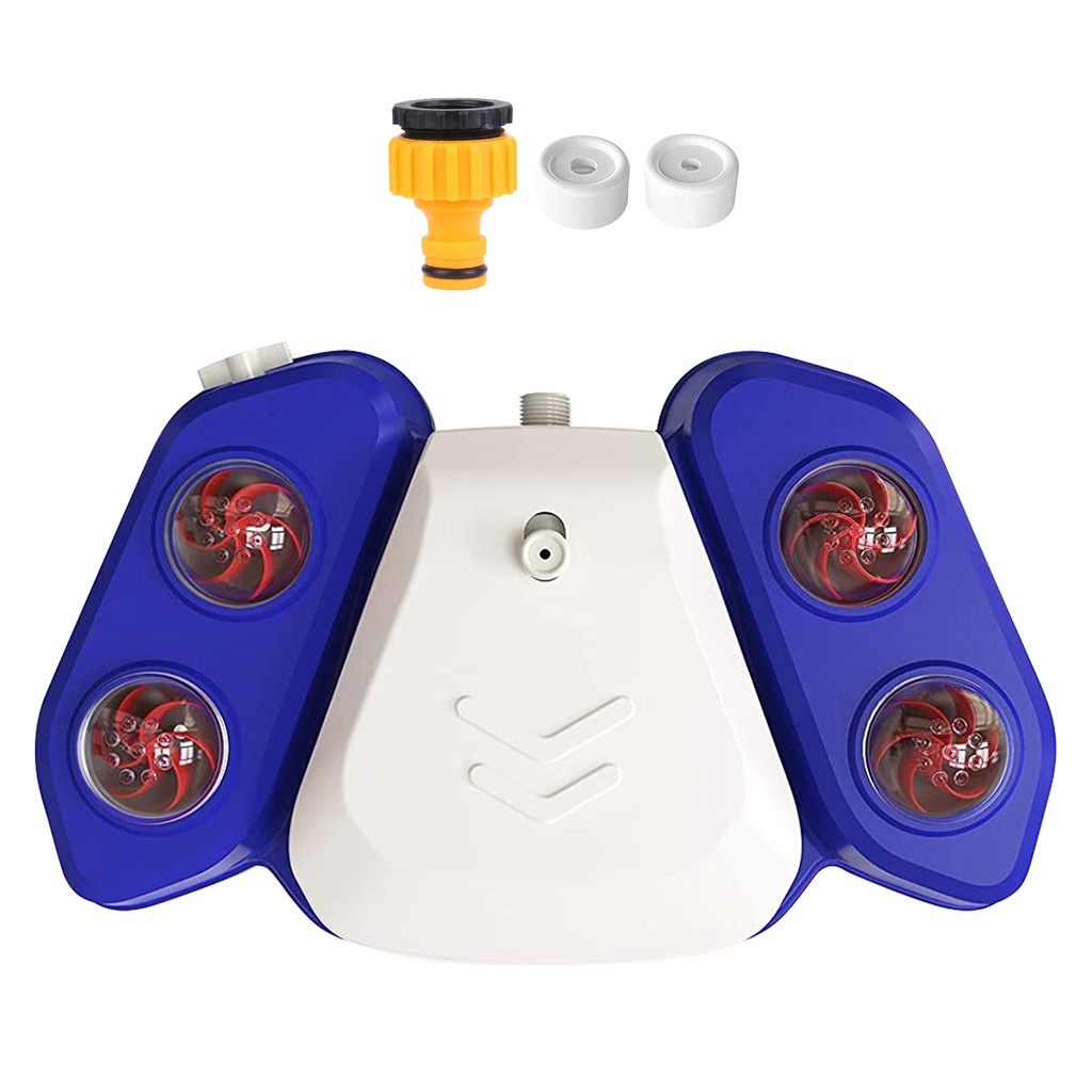 Automatic Dog Water Fountain Step-On Sprinkler with 4 Shower Balls, 2 Outlet Sizes & Inlet Connector — Blue or Yellow