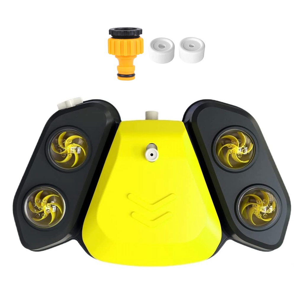 Automatic Dog Water Fountain Step-On Sprinkler with 4 Shower Balls, 2 Outlet Sizes & Inlet Connector — Blue or Yellow