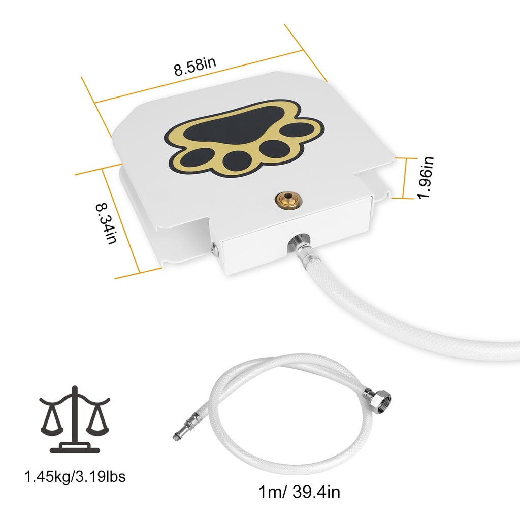 Step-On Outdoor Dog Water Fountain with Paw Pedal, 1m Hose & 2-Way Splitter — Iron + Plastic, White (Medium/Large Dogs)