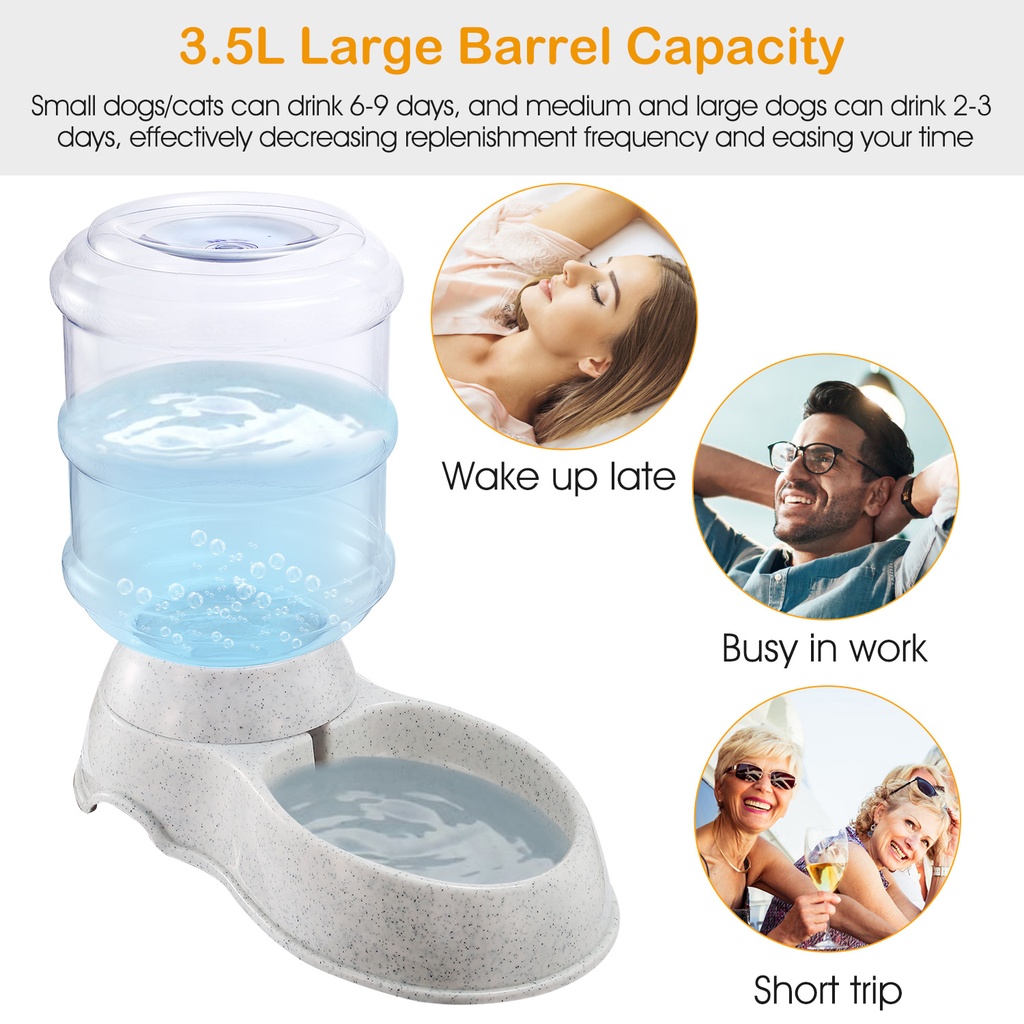3.5L (1 gal) Gravity Pet Water Dispenser — Self-Dispensing Automatic Waterer for Cats & Dogs, Food-Grade PP, Anti-Slip Base