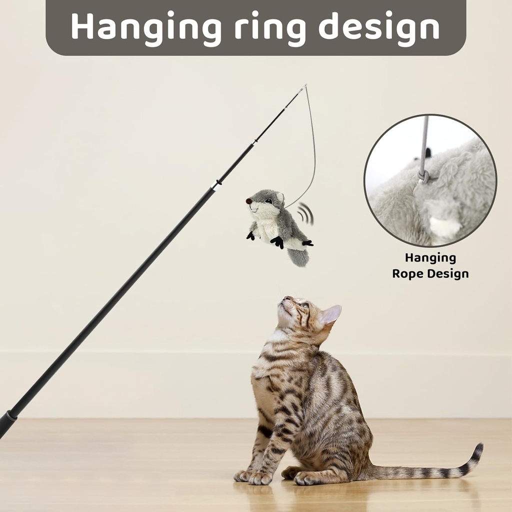 PROKEI Rechargeable Touch-Activated Flapping Squirrel Cat Toy – Plush Detachable Shell, USB Charge, Lifelike Interactive Indoor Chase Toy
