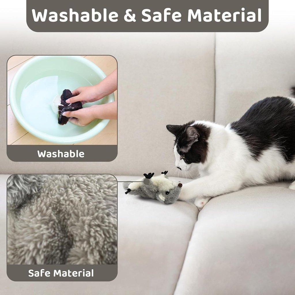 PROKEI Rechargeable Touch-Activated Flapping Squirrel Cat Toy – Plush Detachable Shell, USB Charge, Lifelike Interactive Indoor Chase Toy
