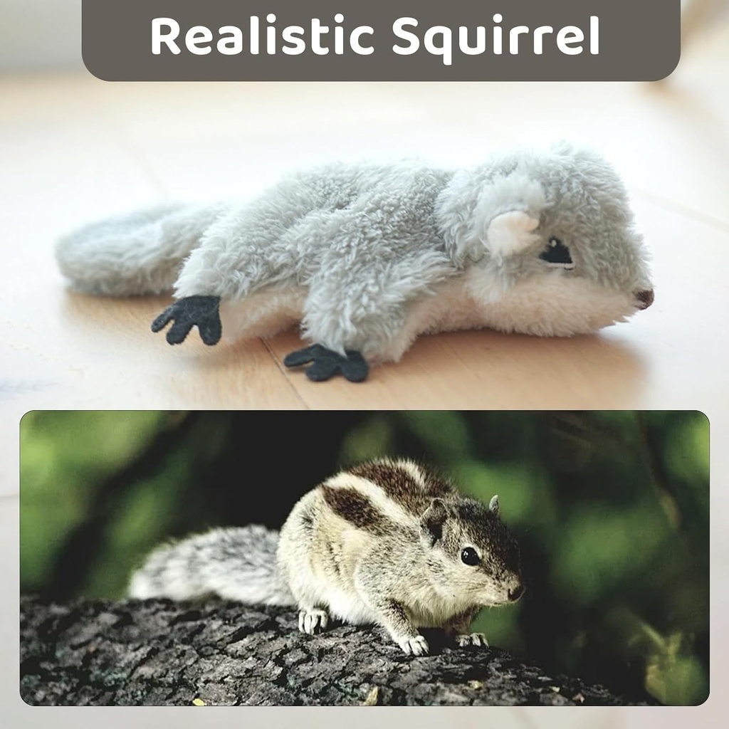 PROKEI Rechargeable Touch-Activated Flapping Squirrel Cat Toy – Plush Detachable Shell, USB Charge, Lifelike Interactive Indoor Chase Toy