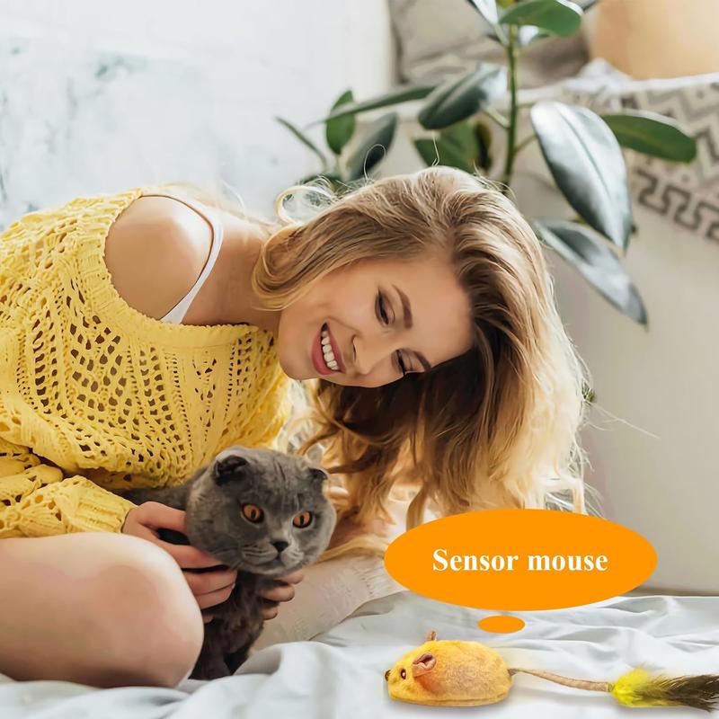 USB Rechargeable LED Moving Cat Mouse Toy with Chirping Sounds & Feather Tail — Automatic Interactive Toy for Indoor Cats