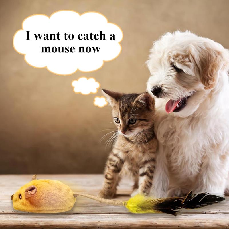 USB Rechargeable LED Moving Cat Mouse Toy with Chirping Sounds & Feather Tail — Automatic Interactive Toy for Indoor Cats