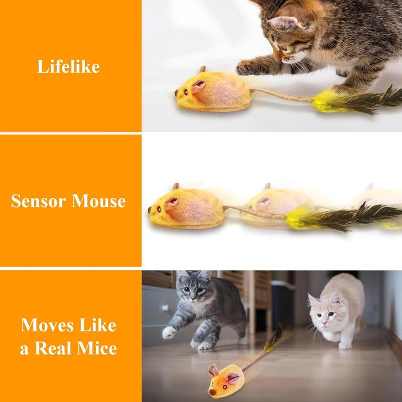 USB Rechargeable LED Moving Cat Mouse Toy with Chirping Sounds & Feather Tail — Automatic Interactive Toy for Indoor Cats