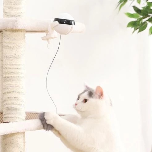 Electronic Motion Cat Toy with Real Fur Ball & Rope — ABS Interactive Chase Toy