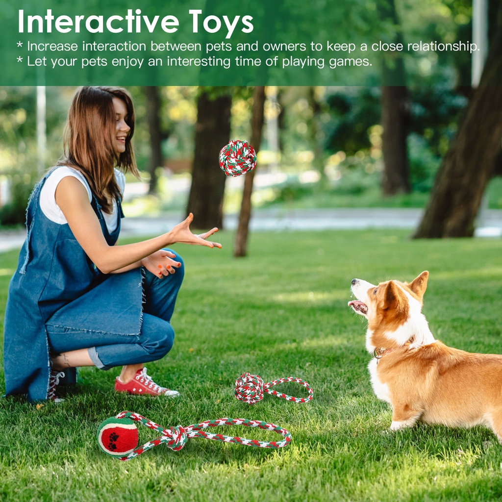 Set of 5 Christmas Rope Dog Chew Toys — Polyester/Cotton Interactive Puppy Toys for Small & Medium Dogs