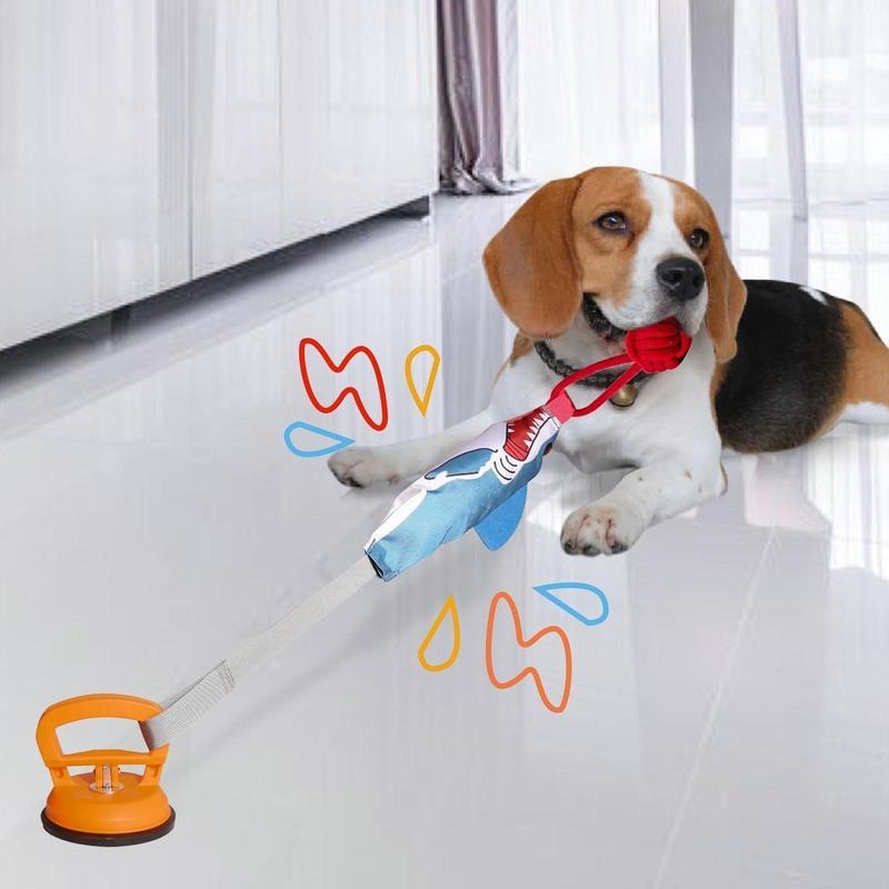 PROKEl Shark-Shaped Twine Toy with Suction Cup, Squeaky Knot Ball & Ribbon — Interactive Chew Toy for Dogs & Cats