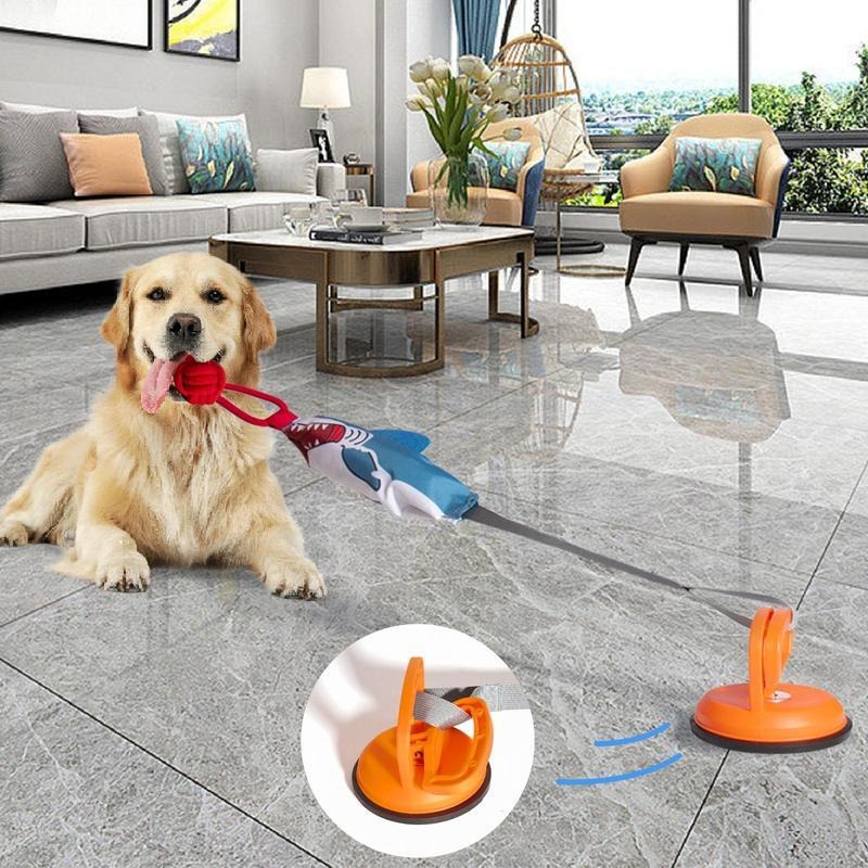 PROKEl Shark-Shaped Twine Toy with Suction Cup, Squeaky Knot Ball & Ribbon — Interactive Chew Toy for Dogs & Cats