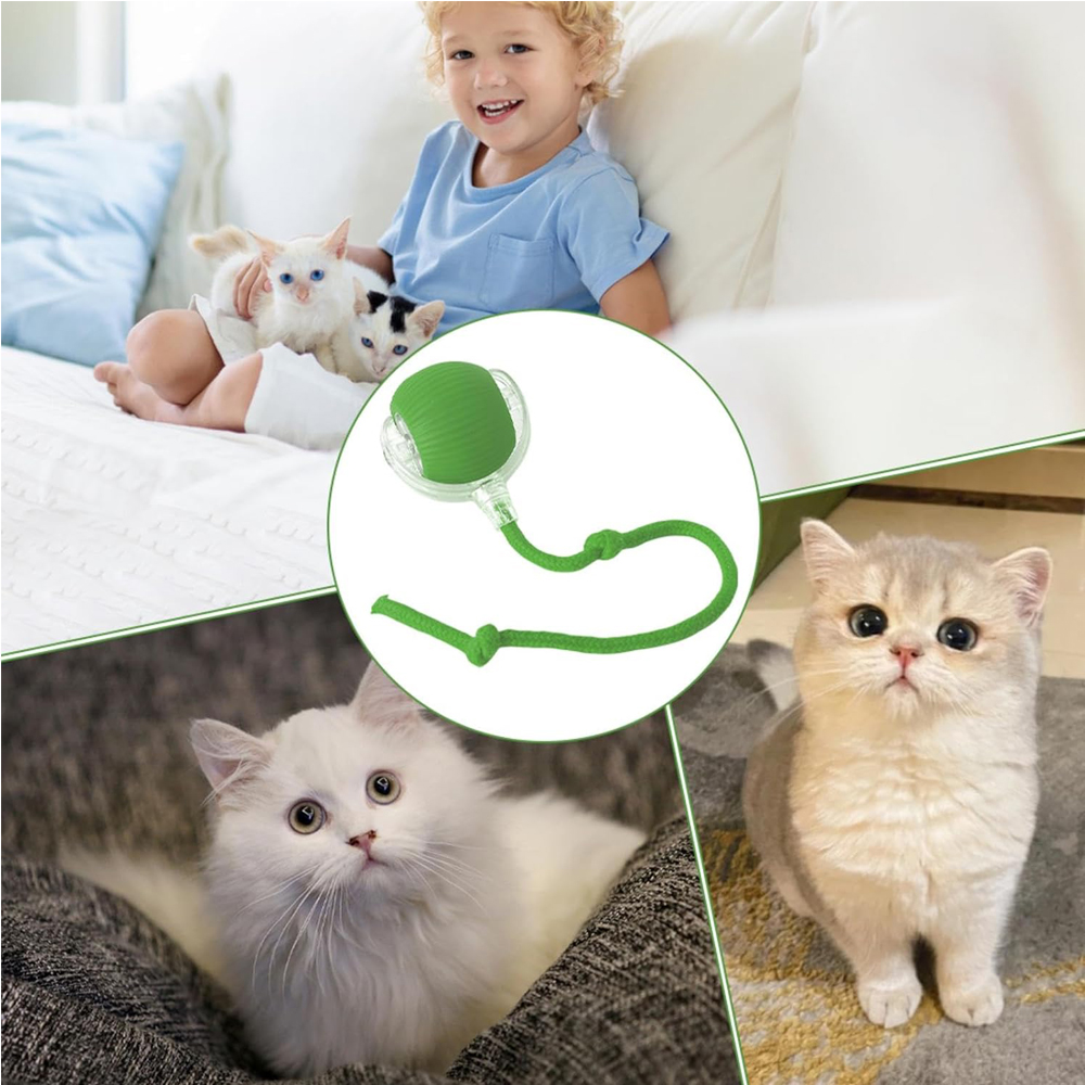 Interactive Rolling Cat Ball — Motion-Activated Rechargeable Toy with LED Lights, 2 Play Modes, Silicone/ABS, IP54