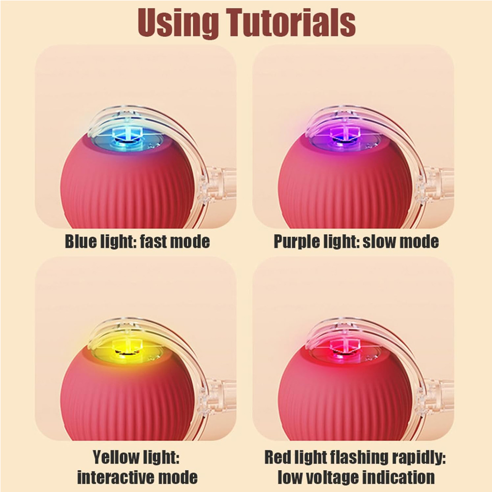 Interactive Rolling Cat Ball — Motion-Activated Rechargeable Toy with LED Lights, 2 Play Modes, Silicone/ABS, IP54