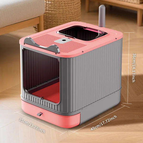 Elf Cat Litter Box, Dual-Entry Fully Enclosed, Odor-Free, Modern White, Easy Clean Drawer Tray