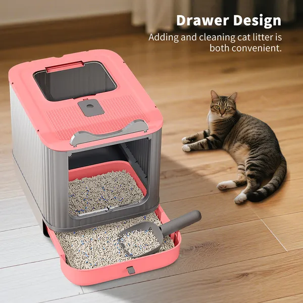 Elf Cat Litter Box, Dual-Entry Fully Enclosed, Odor-Free, Modern White, Easy Clean Drawer Tray