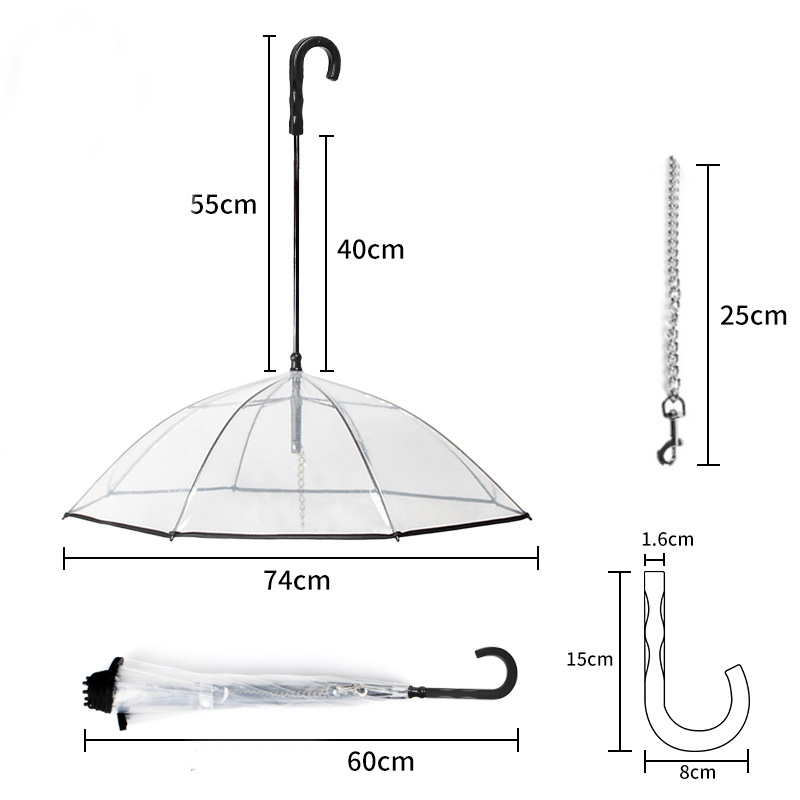 Dog's Transparent Umbrella With Traction Chain Removable Umbrella Pet Products