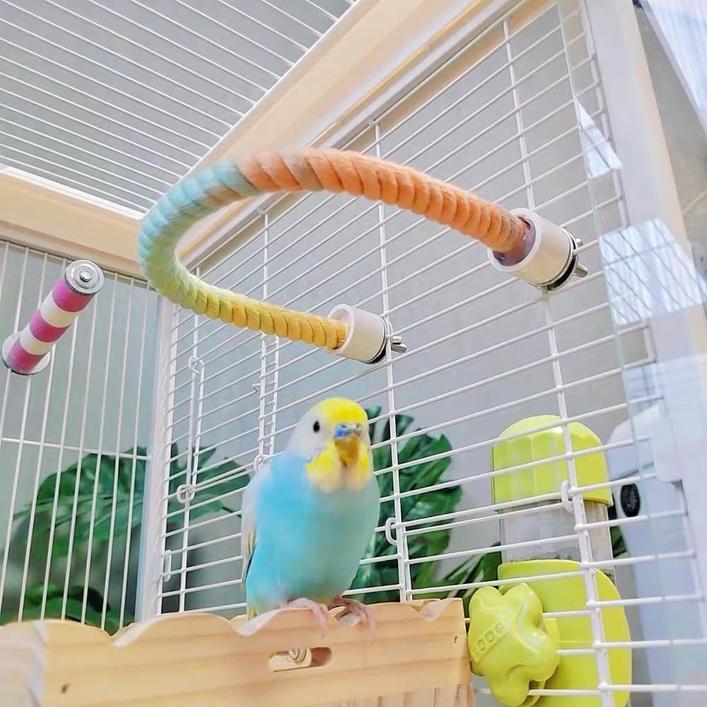 Gradient Colorful Bird Rope Perch Stand For Bird Cages Bendable Climbing Rope Cage Accessory Toy For Cockatiel Parakeet Sugar Glider