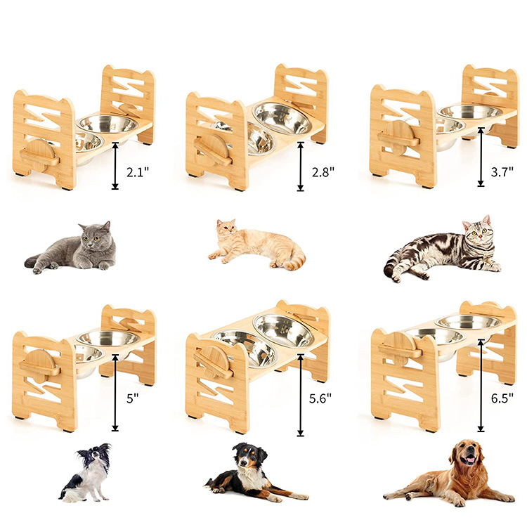 Dog Food Neck Protection Wooden Pet Bowl Rack