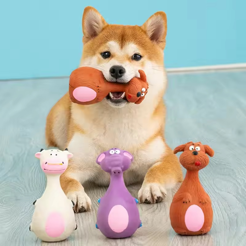 PETBOXIE - Latex Squeaky Dog Toys for Puppies 4-Pack, Teething Chew Set, Animal Shapes, Assorted Colors