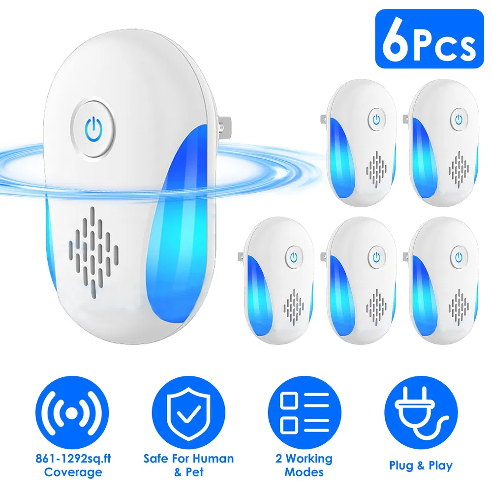 6 Pack Ultrasonic Pest Repeller, Operation Pest Wide Coverage Dual-Frequency Pest Control For Home Apartment Hotel Office Kitchen