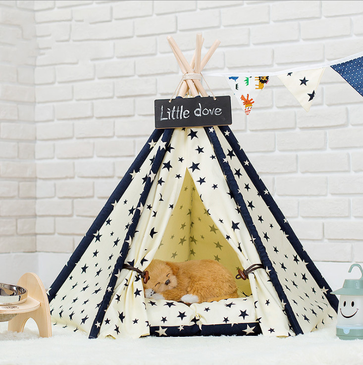 PETBOXIE - Pet Teepee Tent Bed, Washable Foldable Dog & Cat House, Native Star Design, 3 Sizes