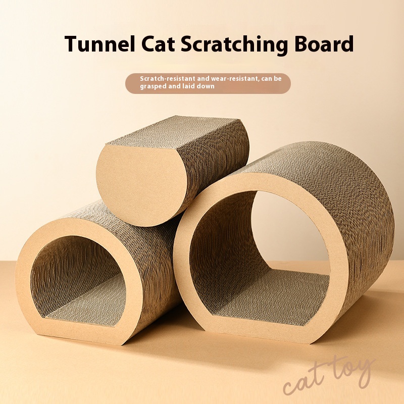 [PBX-T-004665] PETBOXIE - Cat Scratch Tunnel 3-Piece Set, Corrugated Cardboard Hideaway & Scratcher for Indoor Cats
