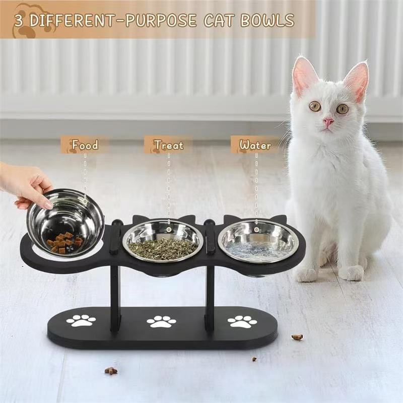 PETBOXIE - Elevated Dog & Cat Feeder Adjustable Wooden Stand, ABS Bowls + Grinding Plate, Posture-Support Design