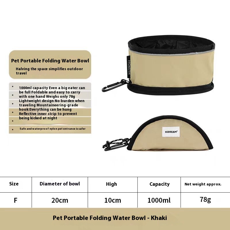 [PBX-T-004668] PETBOXIE - Collapsible Dog Travel Bowl Leak-Proof Folding, Waterproof Nylon, 34 oz, Chestnut Pink (Khaki)