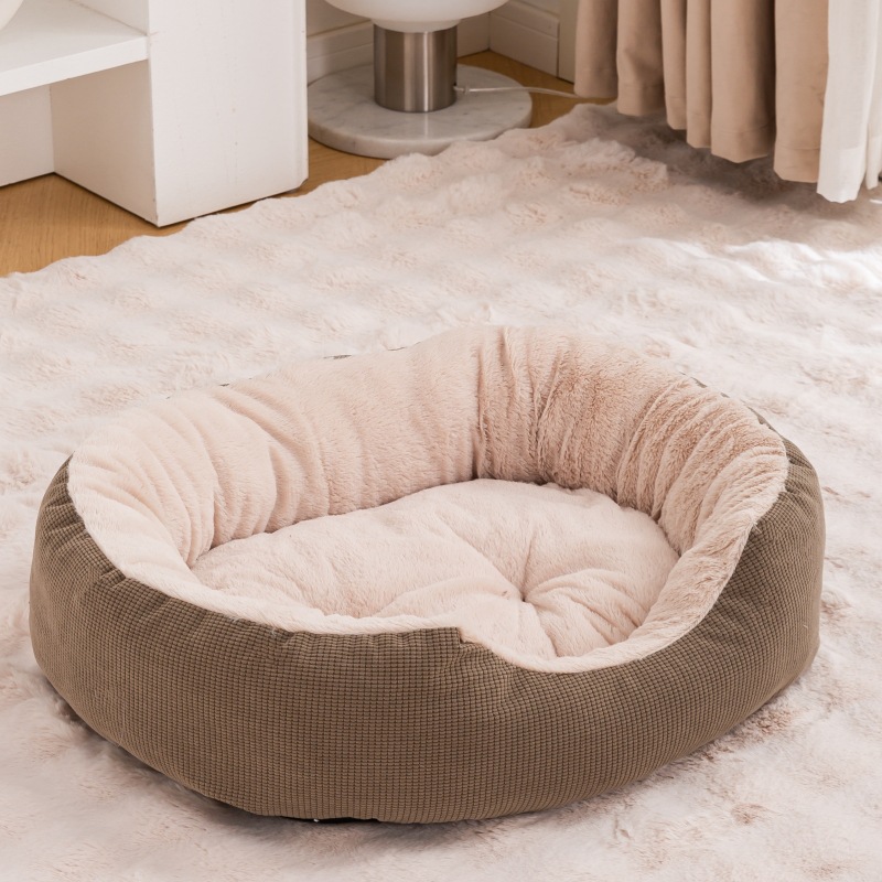 [PBX-V-003075] PETBOXIE - Fleece-Lined Cat & Dog Nest Bed, Removable Washable Cover, Scratch-Resistant, XL 39x29 in (Khaki, S)